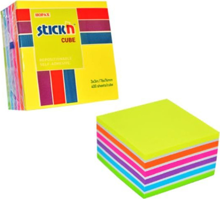 Αυτοκόλλητα χαρτάκια Stick'n κύβος ουράνιο τόξο 76x76mm 400Φ neon-pastel